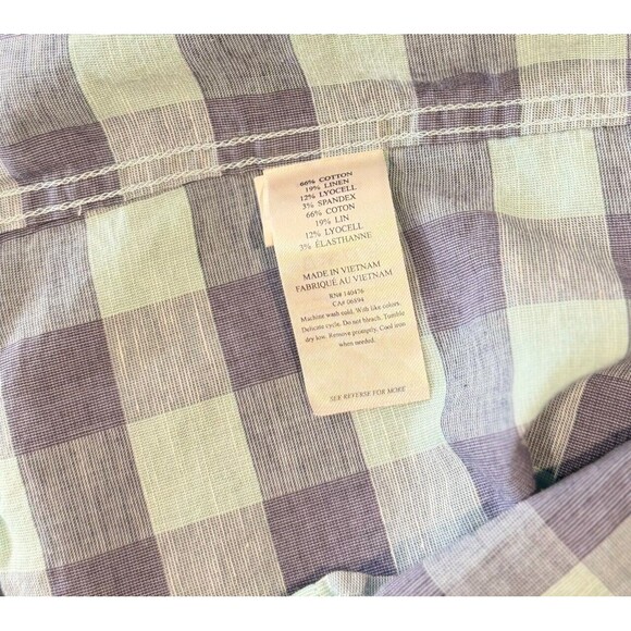 Faherty Mens Button Up Shirt Blue Ventura Short Sleeve Linen Plaid Stretch Large - Picture 9 of 10